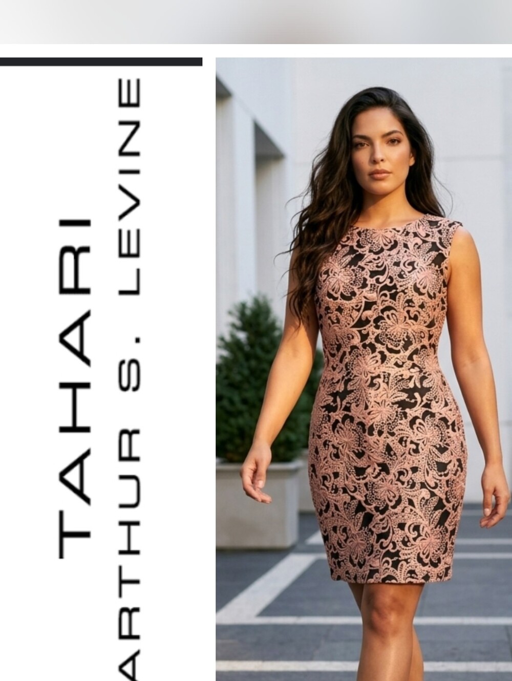 Tahari Embroidered Floral Print Dress